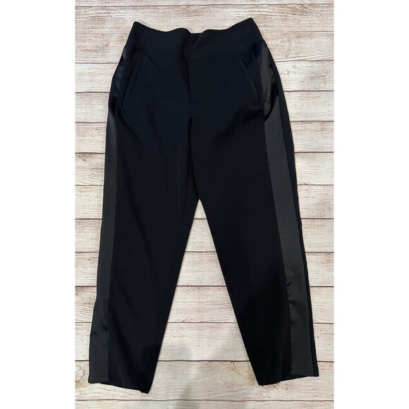 Athleta Women’s Endless Satin Side Stripe Pant in Black Pockets size 6 - Picture 1 of 7